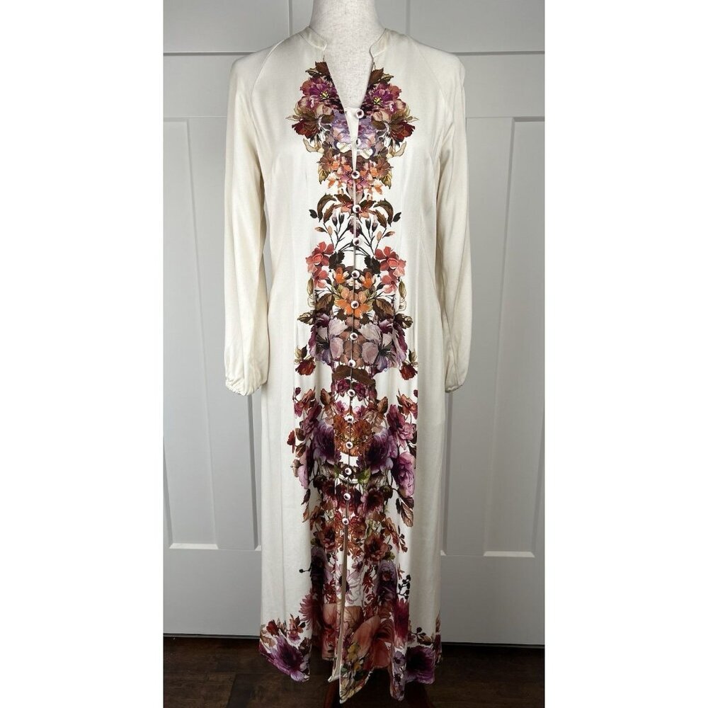 Soft Surroundings Paulette Maxi Dress Long Sleeve Floral Button Front Boho PS